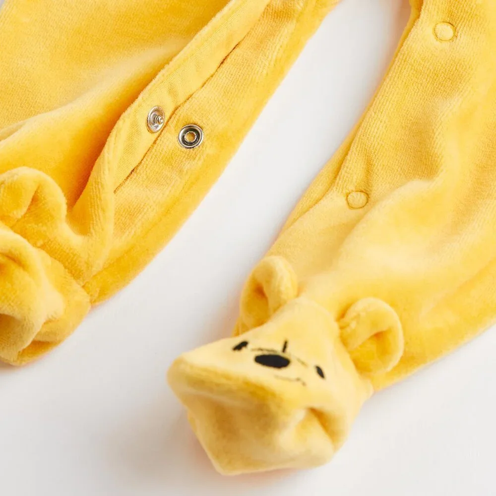 2/$30 H&M Velour Pajama Jumpsuit One Piece Footies Yellow 9M #9185